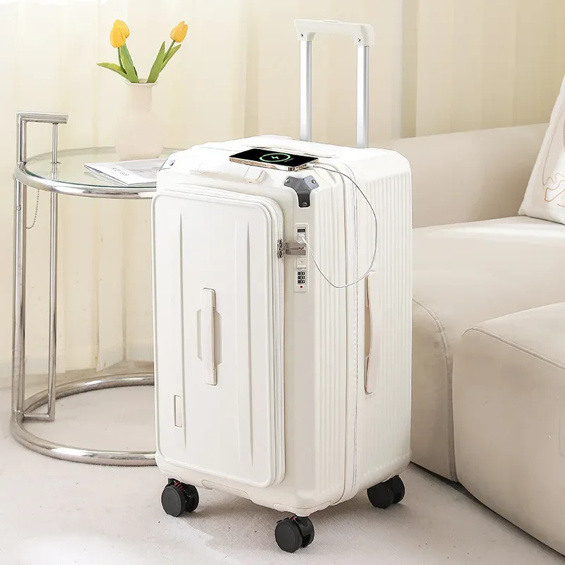 valise pc gris compartiments glissières ceinture poignée latérale verrouillage code roue frein expansion latère ajustable voyage