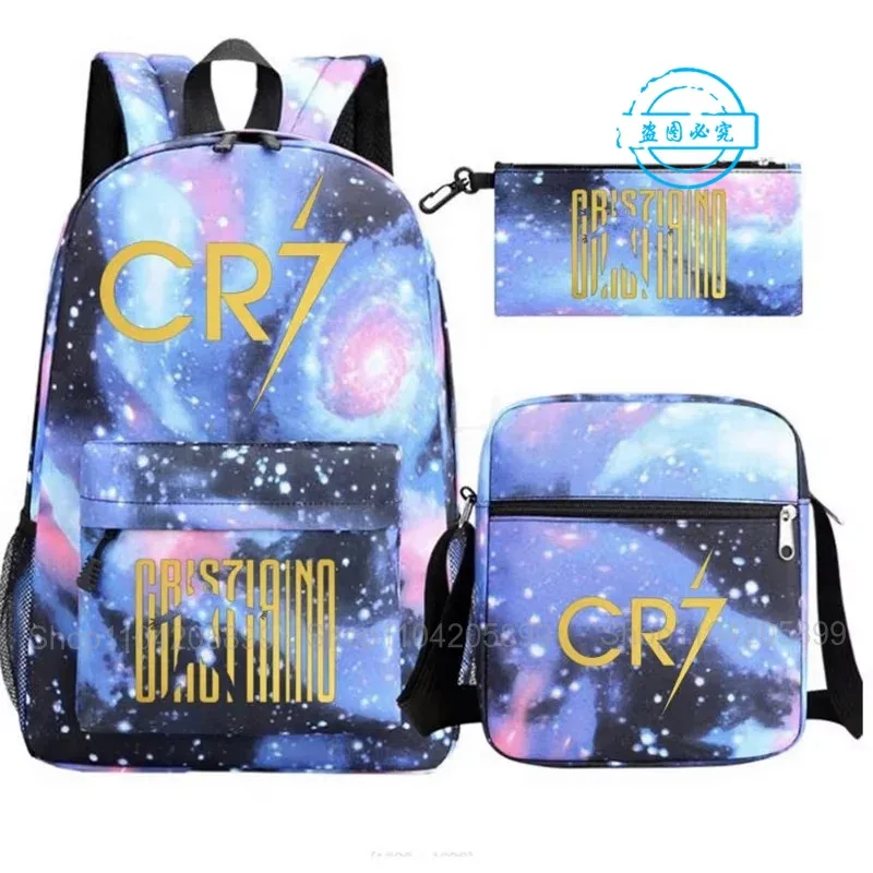 sacs à dos cr7 imprimés ronaldo, 3 pièces, sacs d'école pour garçons et filles, mochila pour étudiants et adolescents, sac à dos de voyage pour ordinateur portable, cadeau