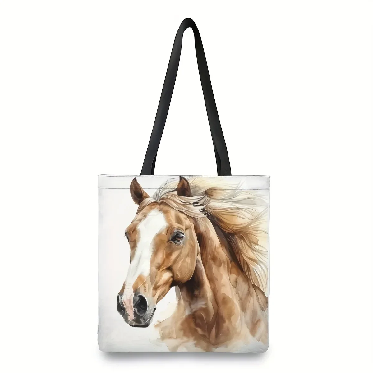 sac fourre-tout imprimé cheval dynamique | 1 pièce | lin | grande capacité, durable | travail, école, shopping | 40x40cm
