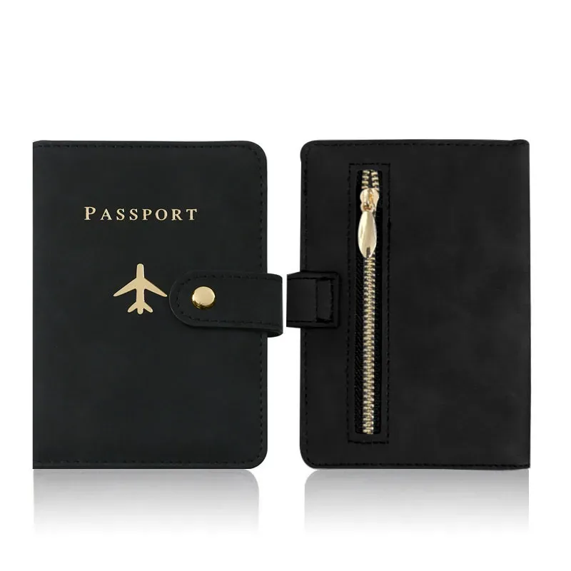 porte-passeport en cuir pu imprimé avion pour hommes et femmes avec poche zippée et emplacement pour carte sim, portefeuille pour documents de voyage