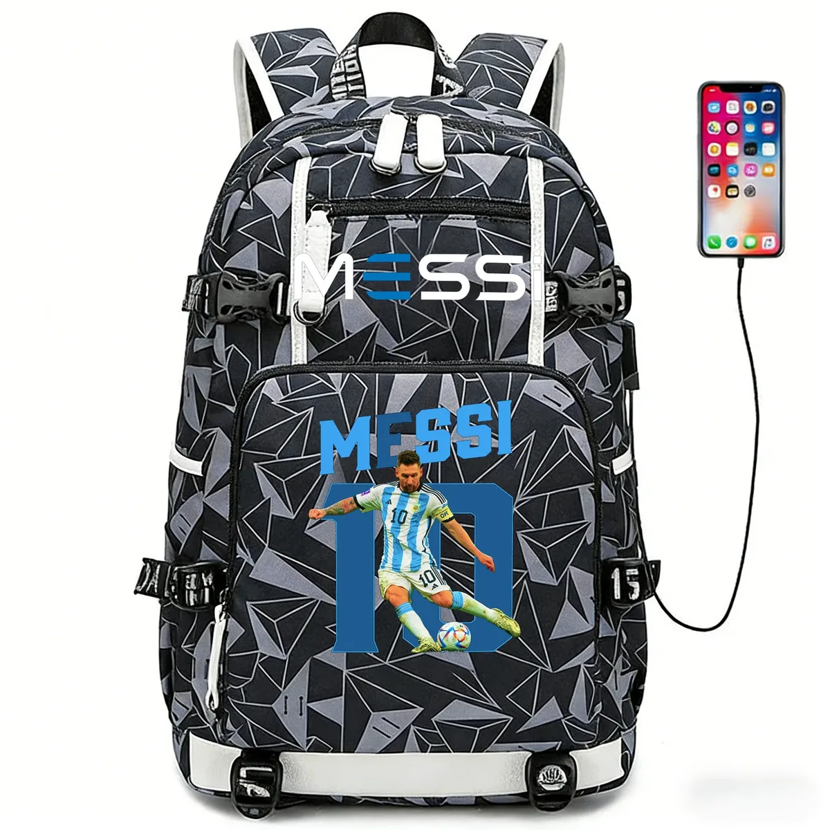 sac à dos de football messi, sac à dos pour ordinateur portable camouflage, capacité usb, sac à dos multifonctionnel, cartable, sacs de voyage pour la randonnée