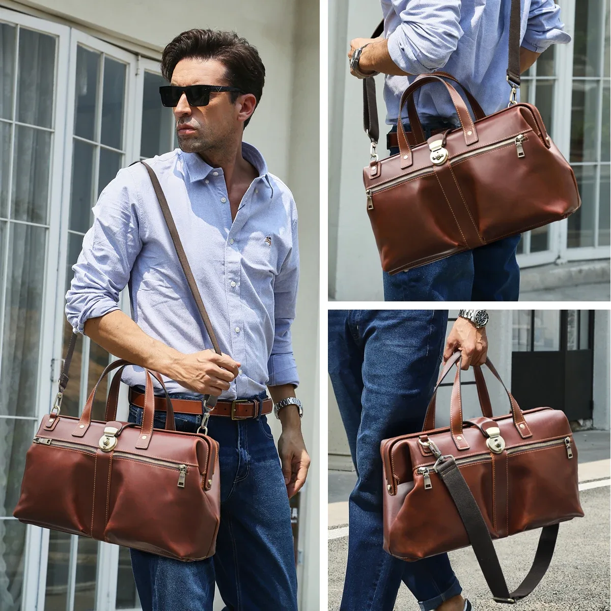 porte documents cuir véritable cuir vache beige poignée souple loquet 44 25 15 cm 14 pouces hommes coton intermédiaire informatique podsingle