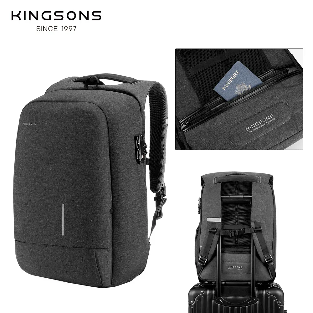 kingsons-sac à dos antivol étanche avec port de chargement usb, sac à dos pour ordinateur portable, ouverture à 13.3 °, hommes et femmes, peintures, 15.6 pouces, 17.3 pouces, 180 pouces