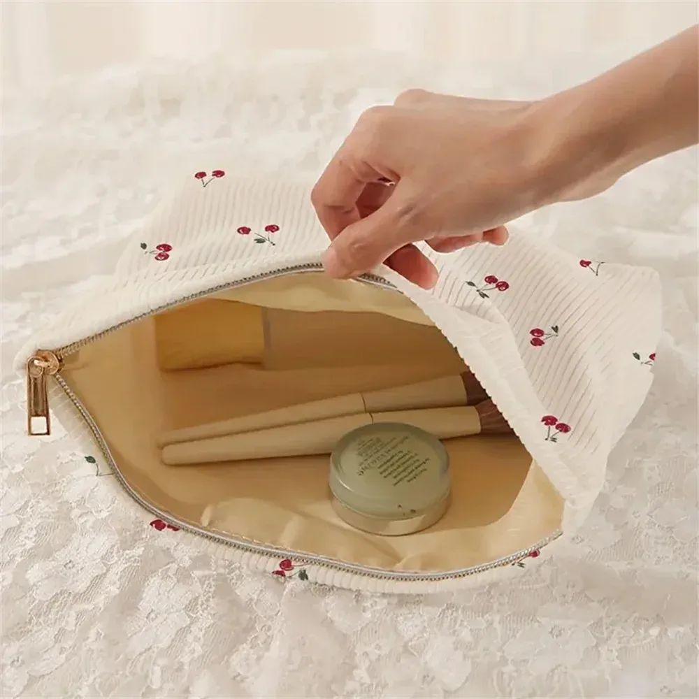sac de maquillage portable pour femmes, sac de rangement d'automne, sac à cosmétiques en velours côtelé, mode pour l'école, usage quotidien, voyage