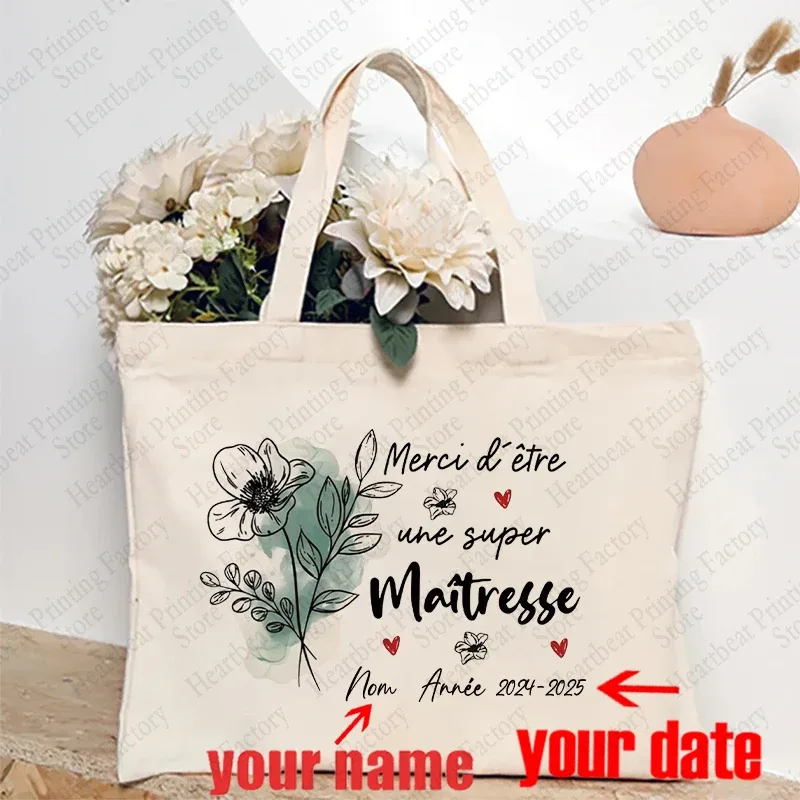 sac fourre-tout d'appréciation floral personnalisé pour enseignants avec nom personnalisé - sac à bandoulière cadeau éducatifs cadeaux de fin de l'année scolaire