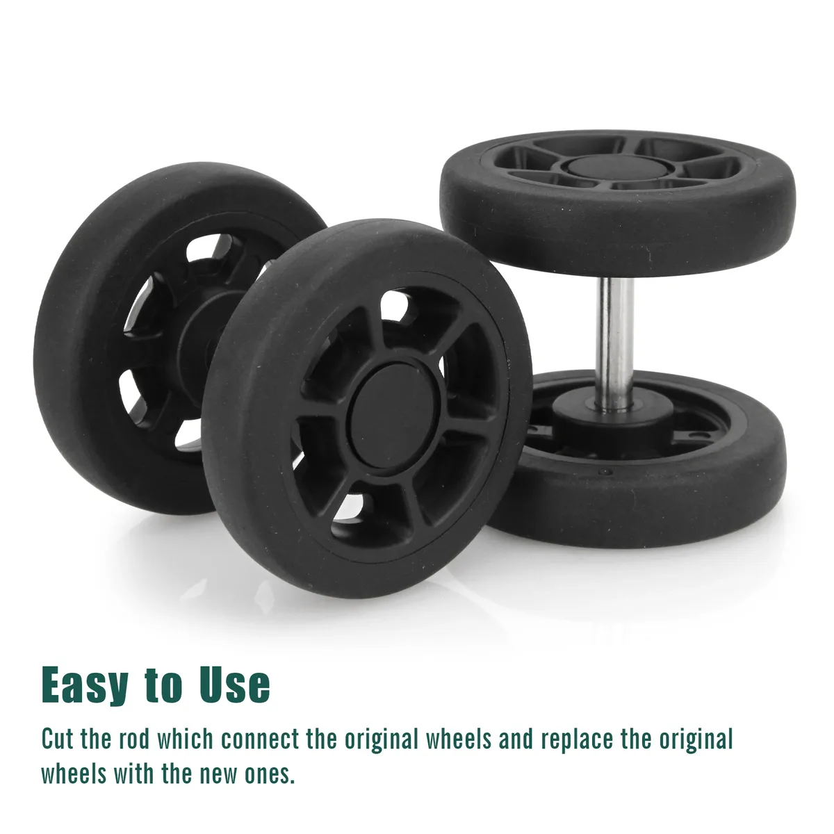 roues de remplacement noires avec vis, pour bagages de voyage, valise, essieux de 55mm, kit de réparation, roulette silays euse, bricolage, 8 pièces