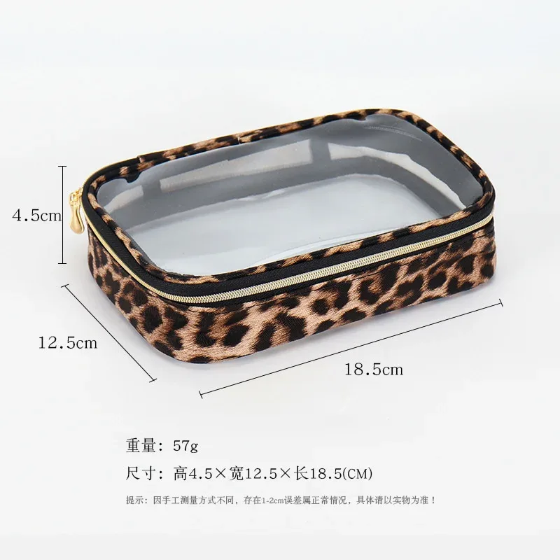 sac de maquillage transparent imprimé léopard, étanche, grande capacité, portable, rangement d'articles de toilette de voyage, organisateur de cosmétiques avec fermeture éclair