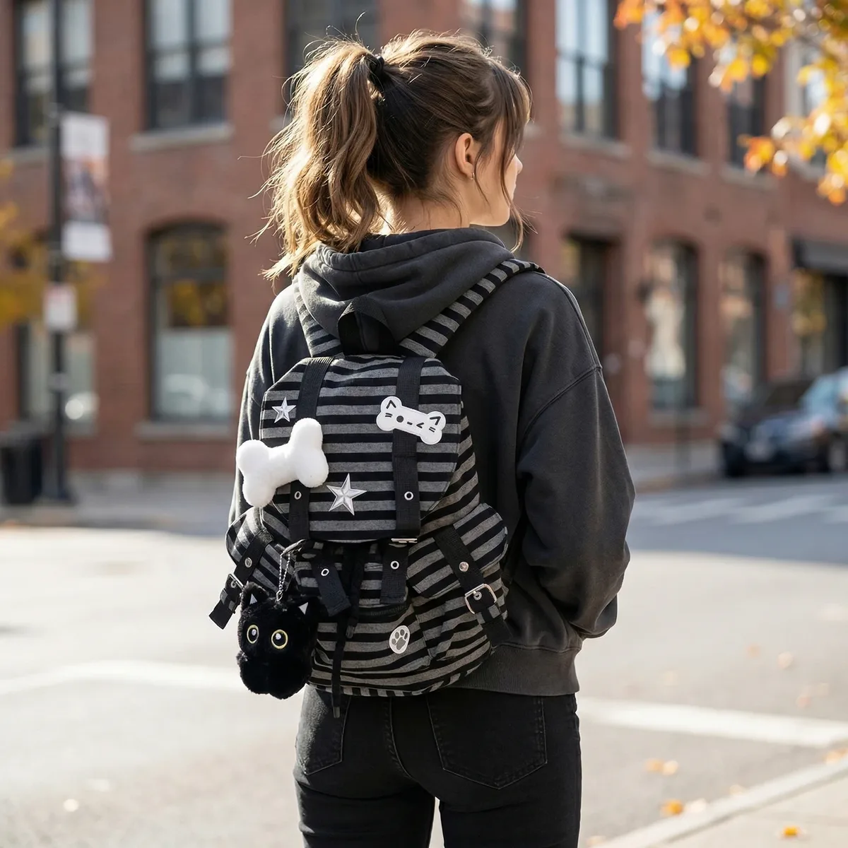 sac à dos rayé de style coréen, mignon, y2k, décontracté, avec cordon de serrage, sacs d'étudiant grande capacité, sac pour femme k-pop, pour voyage et vacances