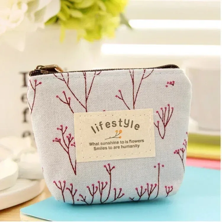 porte-monnaie à motif de fleurs, petit portefeuille en toile fraîche pour dames et filles, sac de rangement pour écouteurs, clé de monnaie, pochette à fermeture éclair