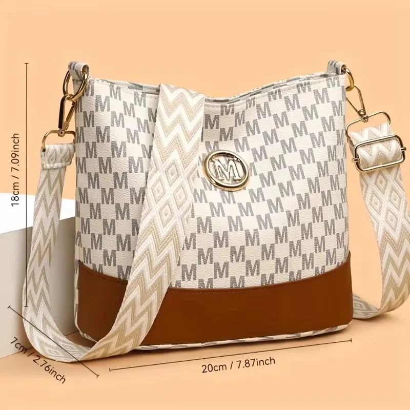 sac à bandoulière élégant pour femme avec badge « m », design multi-poches, bandoulière réglable, cadeau idéal pour les femmes