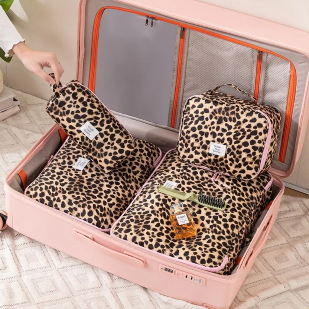 Sacs à cosmétiques léopard, trousse de toilette de voyage de grande capacité, trousse de maquillage, sac portable étanche pour voyage d'affaires, organisateur de vêtements