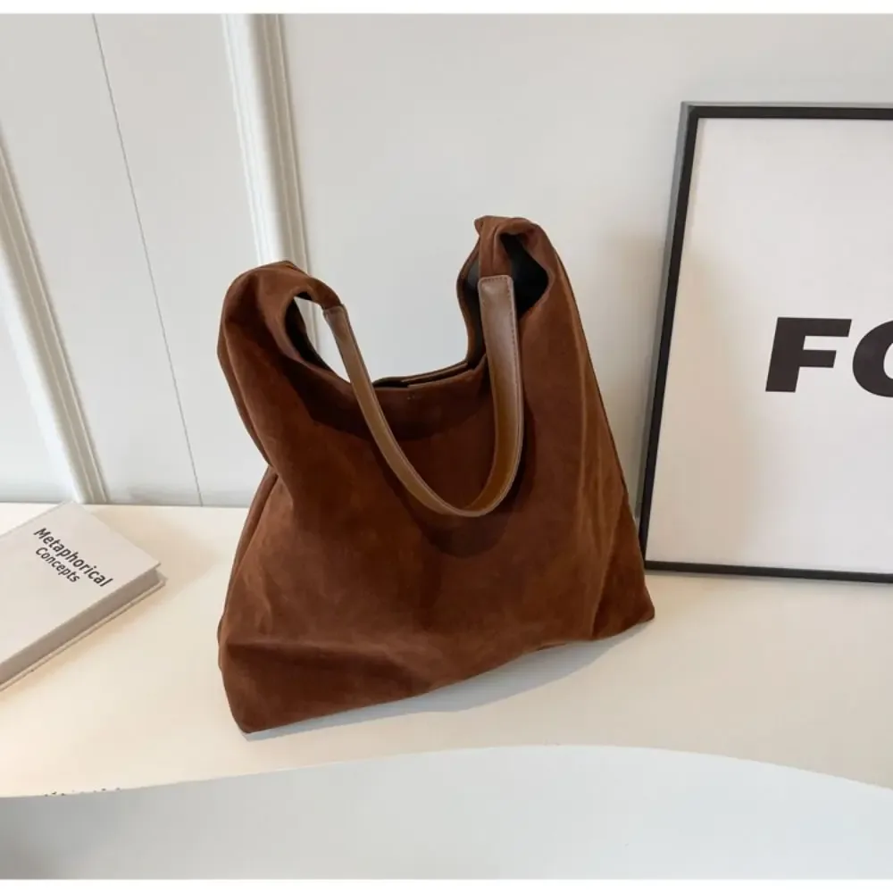 sac à bandoulière en daim de grande capacité, sac seau vintage pour femmes, couleur unie, simple et polyvalent, automne et hiver