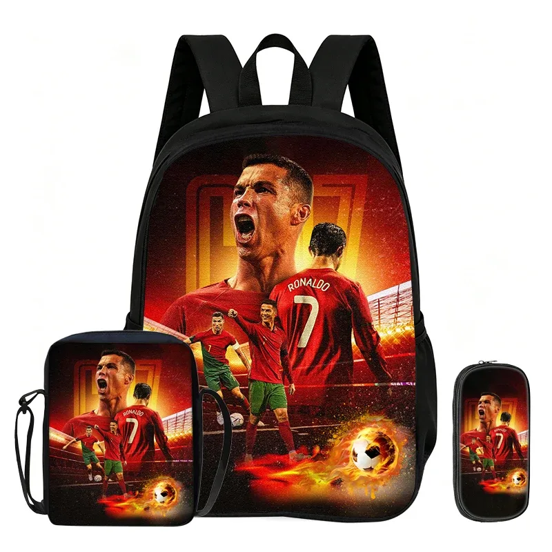 ensemble de 3 sacs à dos ronaldo pour enfants, sac à bandoulière pour l'école et les voyages, trousse à crayons, sac à dos de sport, sac à dos de star du football, cadeau