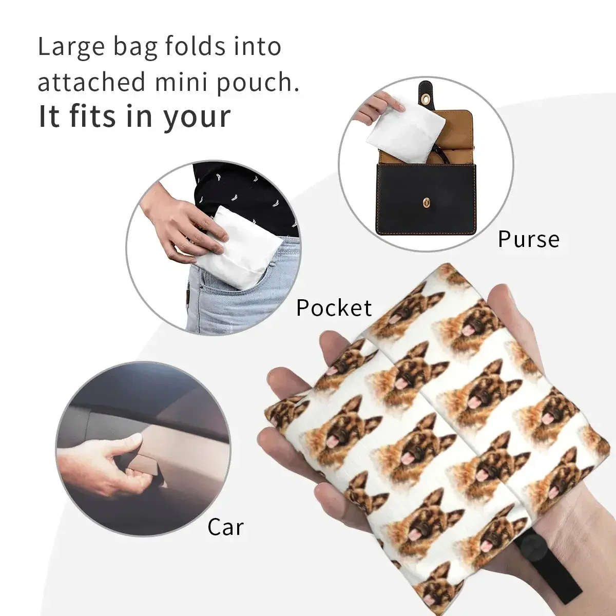 sac fourre-tout réutilisable pour femmes, sacs de courses d'épicerie portables, troupeau de contribuables allemands, sac à provisions pour amoureux des chiens, loup alsacien