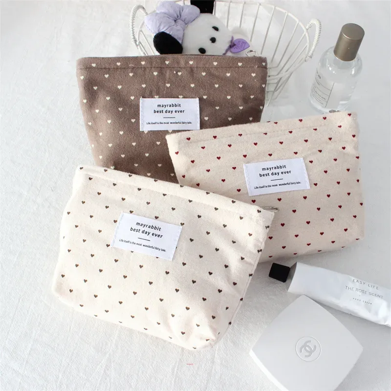 sac de maquillage coréen ins dot love pour rouge à lèvres, pochette pour femme, petits sacs à cosmétiques, sacs intérieurs, sacs de rangement de voyage, trousse de toilette