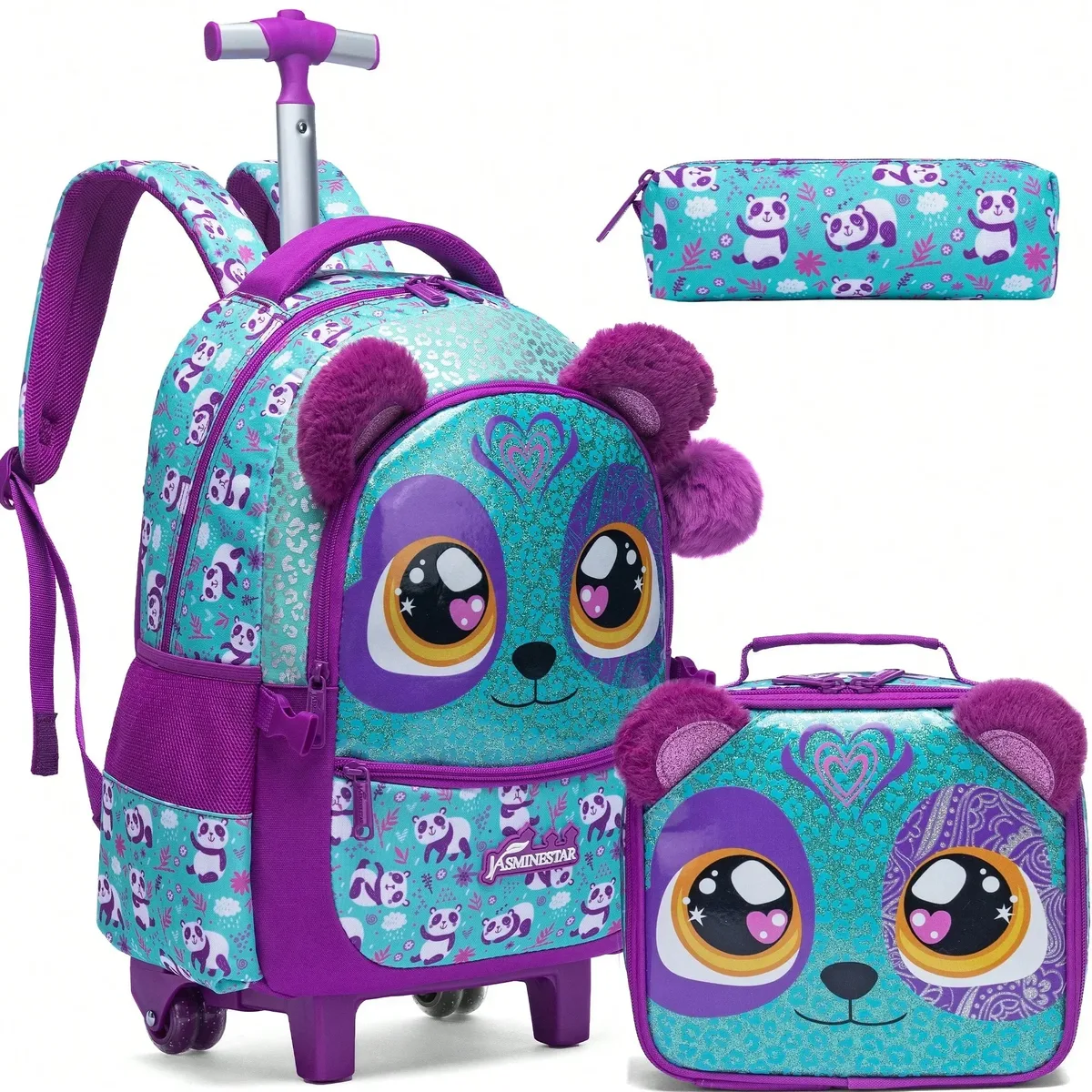 sac à dos roulant 3 pièces pour filles, avec roulettes pour élèves du primaire, sac à bagages à main 3 en 1, valise de voyage pour enfants