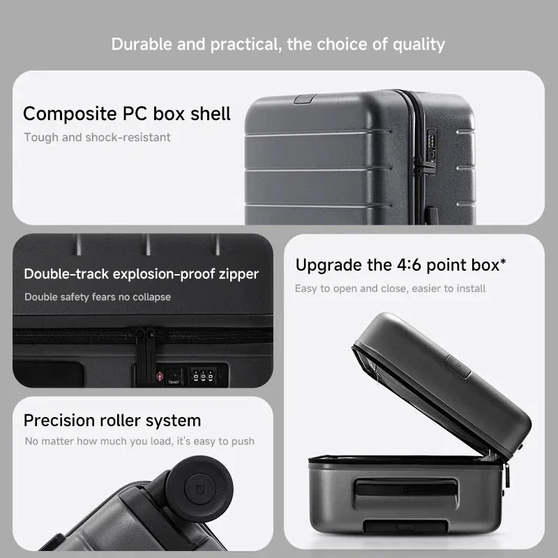 valise xiaomi mijia de grande capacité, valise de 20 pouces, valise de cabine, valise à code, coffre à bagages