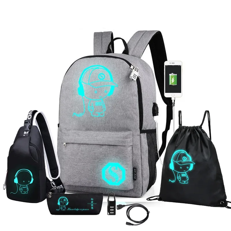 sac à dos d'école pour étudiants, sacs d'école lumineux avec chargeur usb pour adolescents, garçons et filles, cartables antivol pour enfants, sac à dos pour ordinateur portable
