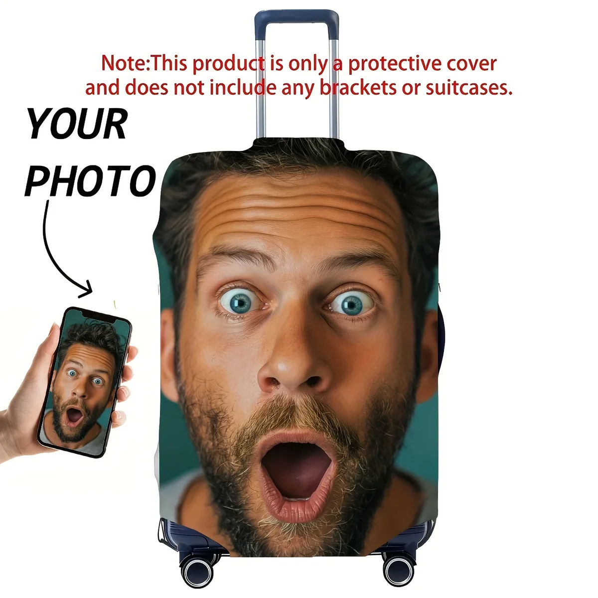 housses de bagages personnalisées - personnalisez avec vos photos ou texte, impression recto-verso, polyester extensible, lavables, pour bagages de voyage
