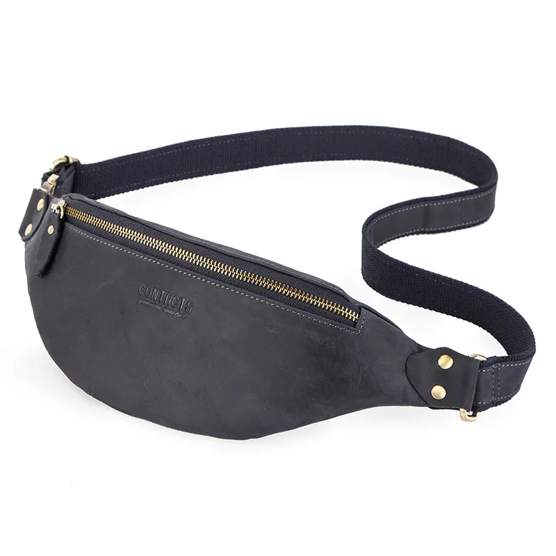 contact's – sacs de taille en cuir véritable crazy horse pour hommes, sac banane de voyage, sac à bandoulière simple pour téléphone, sacs de poitrine 2023