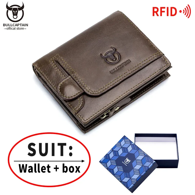 bullcaptain-portefeuille rfid 100% en cuir véritable pour homme, sac de rangement multifonctionnel, porte-monnaie, porte-cartes