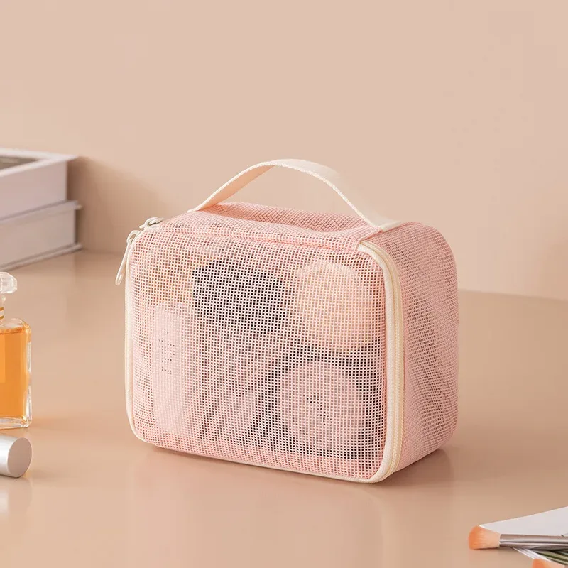 ensemble de trousses de maquillage en maille respirante 3 pièces, organiseur de toilette portable de voyage, rangement cosmétique étanche pour femmes et filles