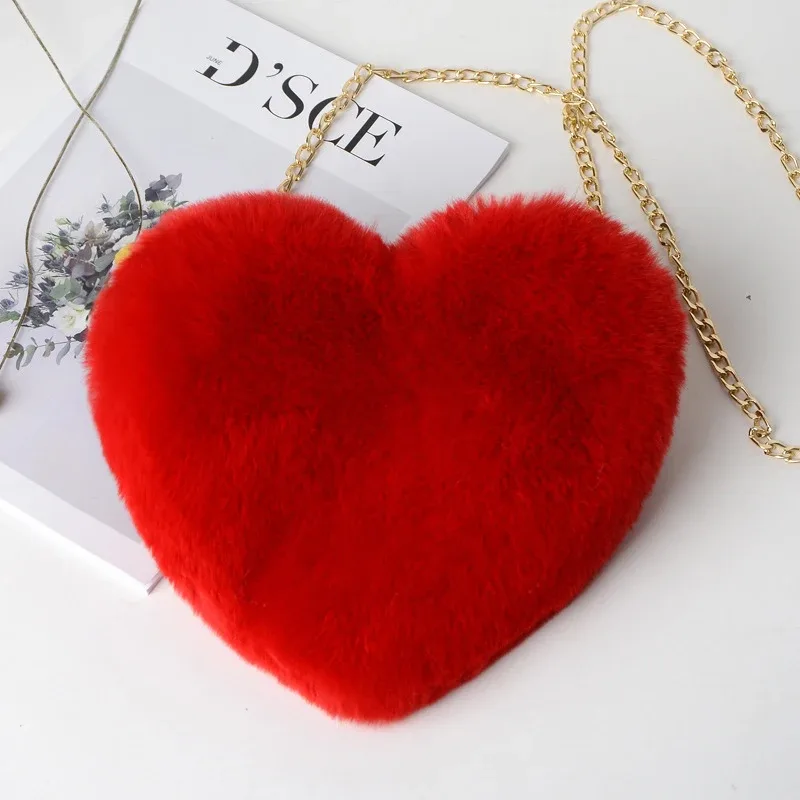 sacs à main en forme de cœur pour femmes, jolis sacs à bandoulière en fausse fourrure, sac à bandoulière en peluche douce avec chaîne, fourre-tout de shopping