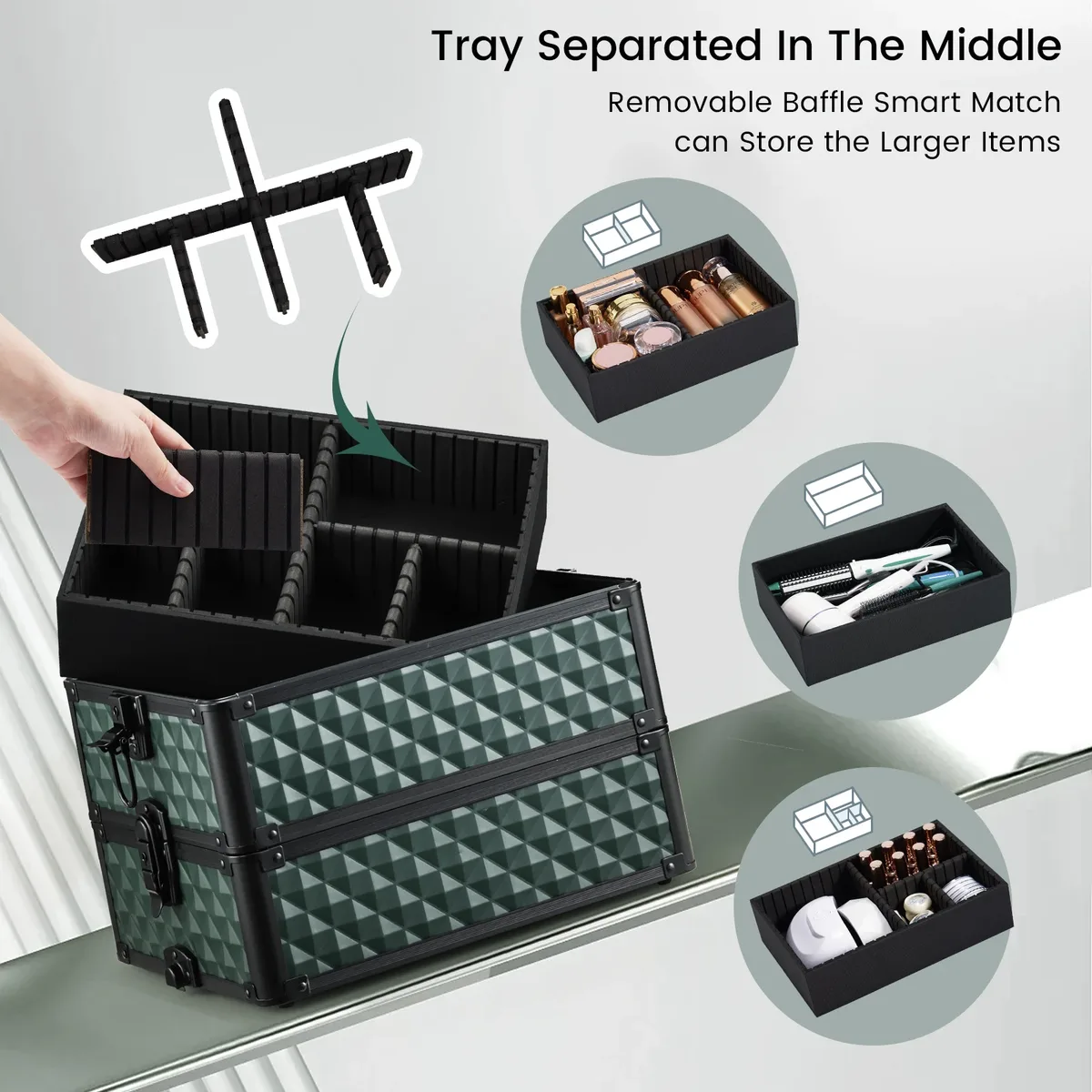 valise de maquillage professionnelle 4-en-1 sur roulettes, trolley de cosmétologie, mallette de maquillage à roulettes, boîte à cosmétiques amovible, valise de voyage pour maquillage avec rangement pour clés, chariot de voyage, chariot à maquillage sur roulettes, coffre de rangement extra large pour maquillage, ongles et coiffure, mallette rigide pour maquillage
