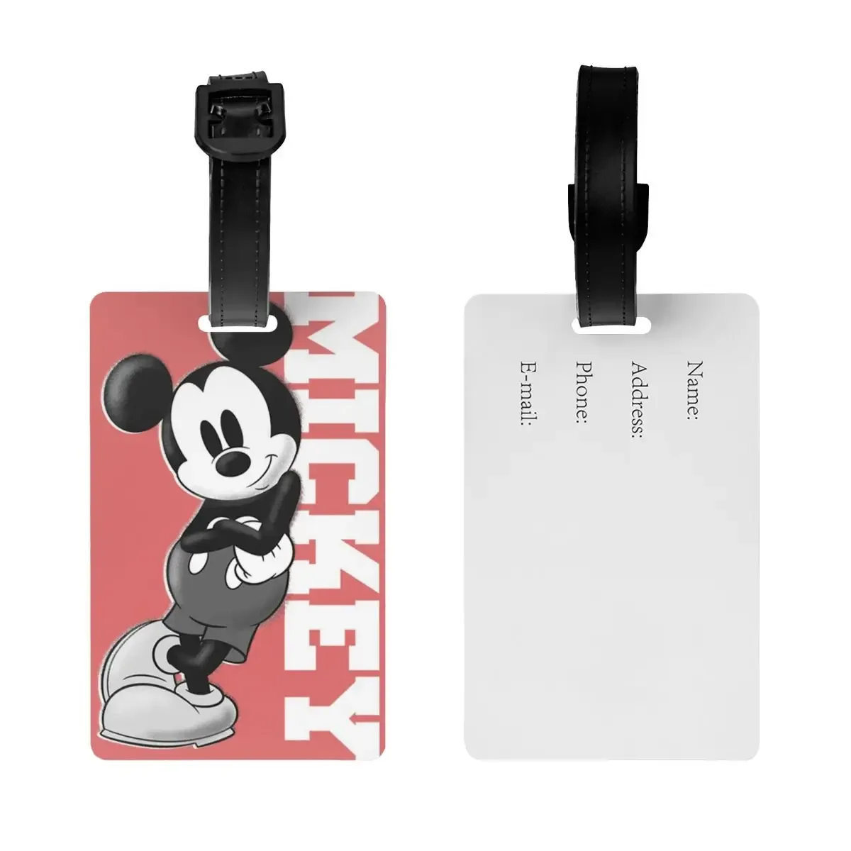 étiquette de bagage personnalisée m-mouse pour valises, étiquettes de bagage mignonnes de dessins animés, étiquette d'identification avec couverture de confidentialité