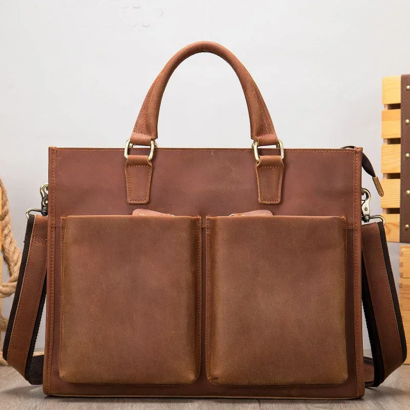 sac à main rétro en cuir pour homme, sacoche de bureau pour ordinateur portable de 14 pouces
