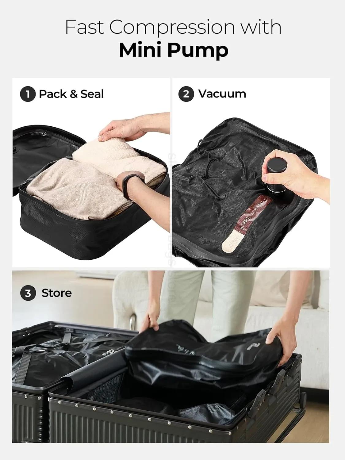 organisateur voyage nylon noir ouverture 180 degres sac compression imperméable pochette rangement grande capacite transport