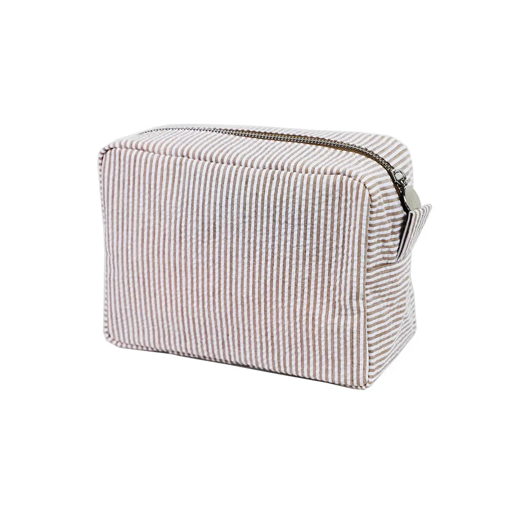 seersucker – sacs à cosmétiques à volants, sacs de rangement à rayures roses/violettes pour femmes, sac de voyage avec fermeture éclair, trousse de maquillage