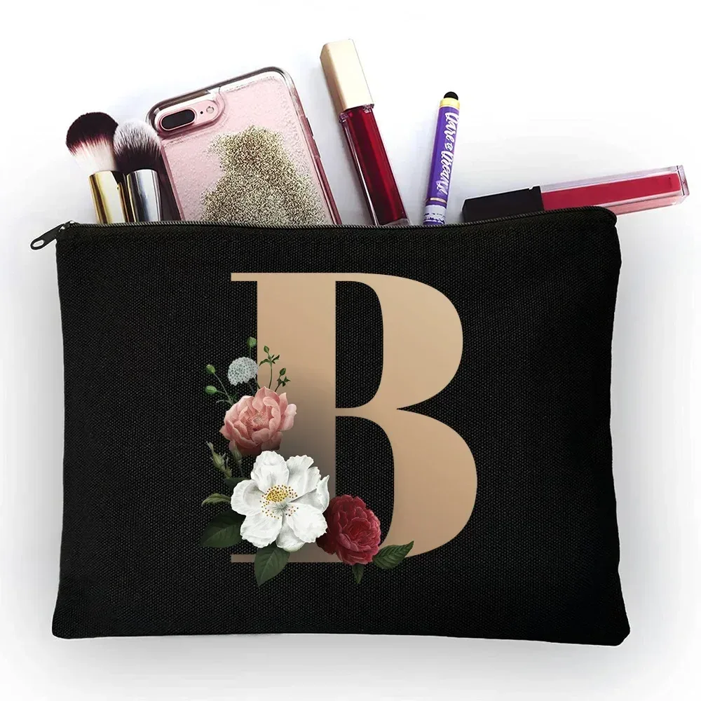 trousse de maquillage pour filles, sac de rangement classique à motif de lettres dorées, pochettes pour sacs de voyage, pochette à cosmétiques pour femmes