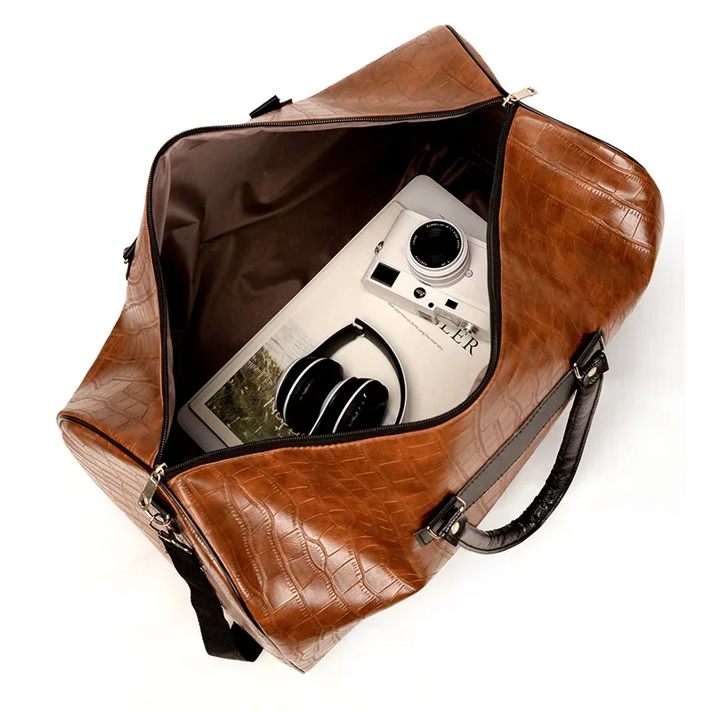sac de voyage grande capacité pour le week-end, personnalisable avec nom, en cuir pu motif crocodile, sac bandoulière de luxe rétro, sac de sport, sac de voyage polochon