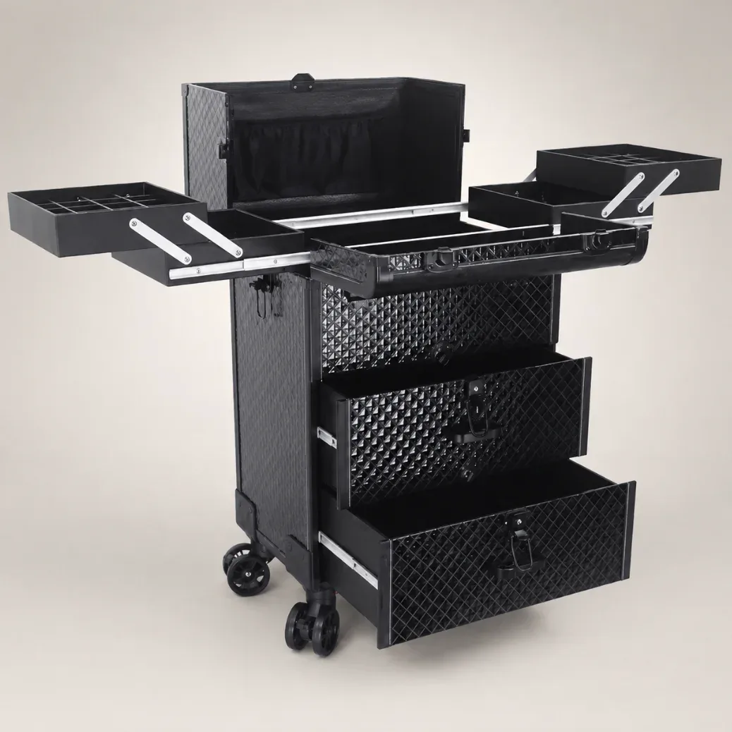 valise de maquillage portable multi-couches de grande capacité expédiée depuis l'union européenne, une valise de maquillage pour les maquilleurs professionnels et une boîte de rangement pour les outils de beauté, de nail art et de broderie.