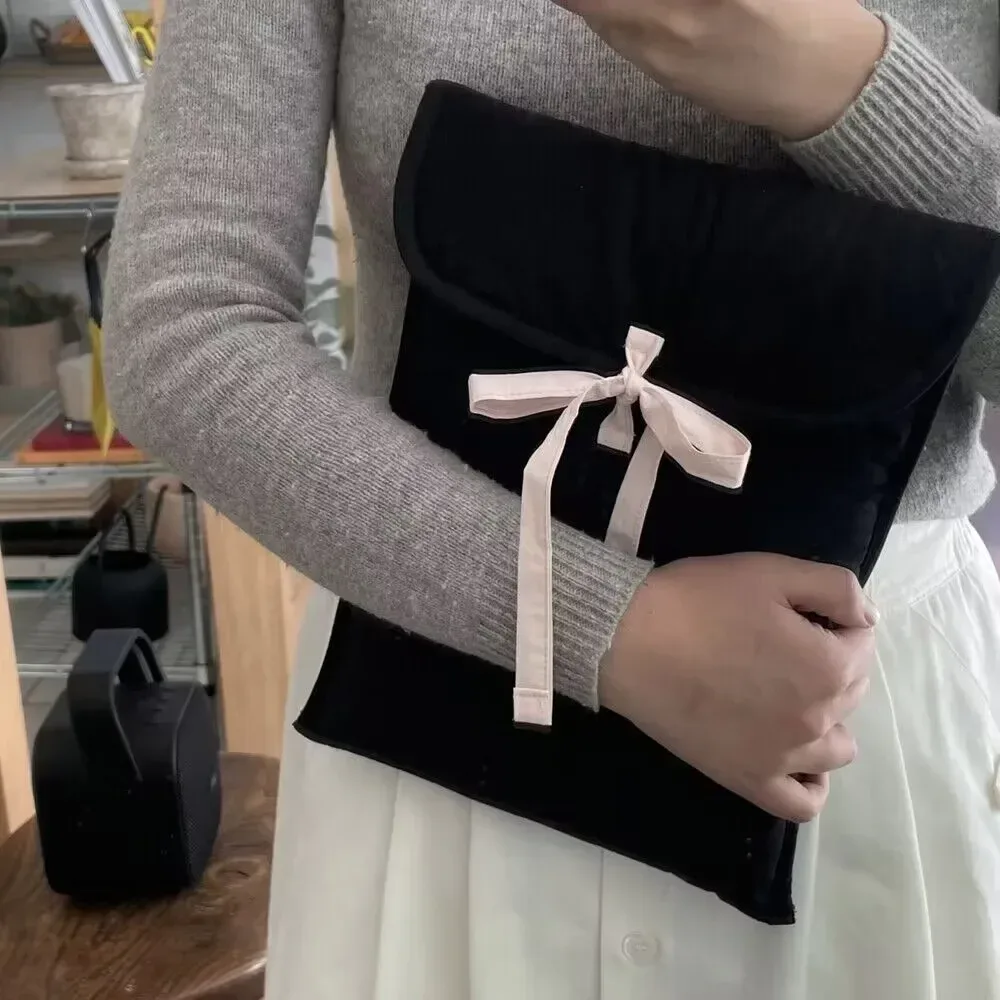 sac d'ordinateur à nœud coréen y2k pour femmes, noir, rose, sac de rangement pour tablettes, sac à main de voyage doux, poudres de stockage de cosmétiques