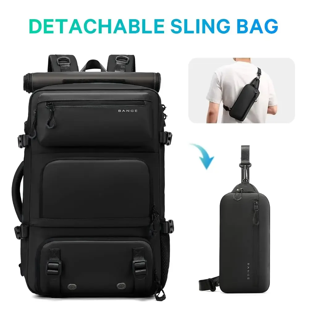 sac à dos pour ordinateur portable 2-en-1 bange avec sac bandoulière détachable, sac de voyage professionnel multi-usage en tissu oxford hydrofuge avec poche à chaussures