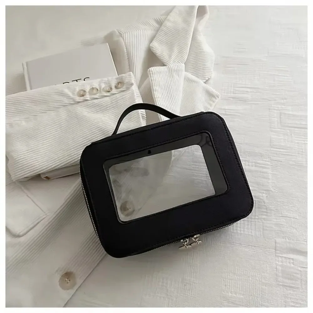 sac de voyage transparent portable en pvc, trousse de maquillage à poignée, grande capacité, petit sac carré, sac à main