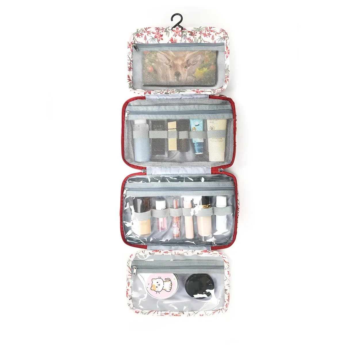 grande trousse de toilette et de maquillage suspendue pour voyage - sac de maquillage pliable léger et spacieux pour les soins de la peau, les articles de toilette et les médicaments