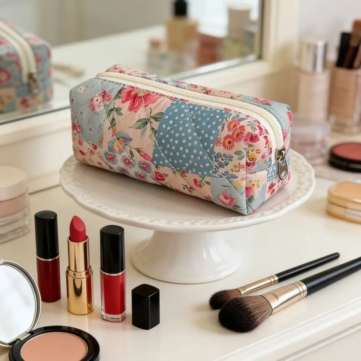 sac à cosmétiques à imprimé floral pour femmes, sac de voyage de grande capacité, pochette de rangement pour maquillage et articles de toilette, sac à main portable pour dames