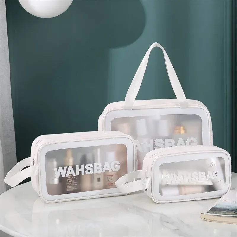 trousse de maquillage portable de grande capacité, pinceaux de maquillage, rouge à lèvres, poudre, stockage de cosmétiques de voyage, trousse de toilette, étanche, transparente