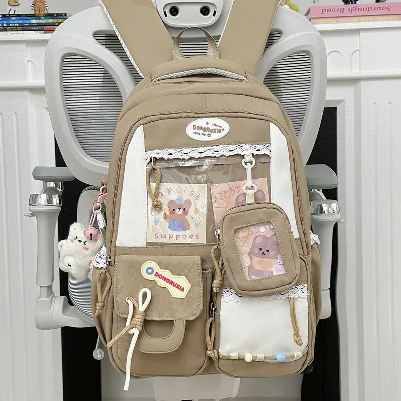 sac à dos transparent style scolaire mignon, grande capacité, décontracté, à double bandoulière pour les élèves du collège et du lycée
