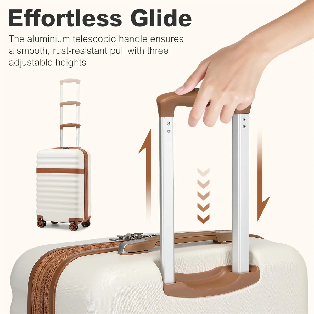 étui rigide kono abs + pc à 4 roues, bagage/valise à main avec chariot à verrouillage tsa (55/65/75 cm)