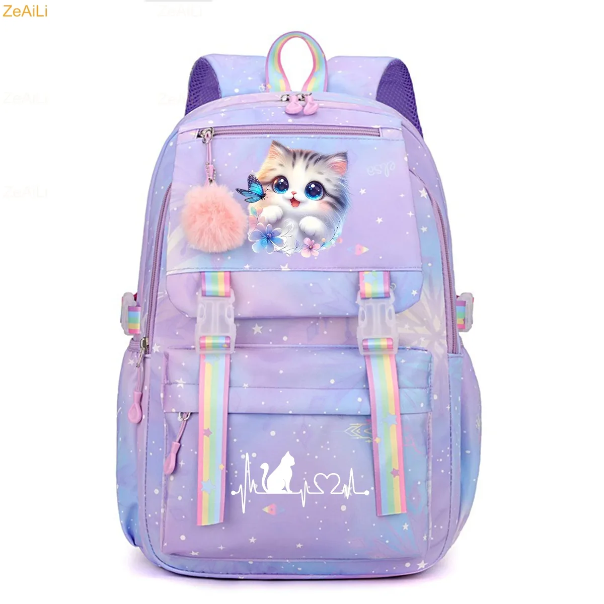 sac à dos scolaire pour enfants, adolescents, filles et garçons, motif chat mignon, fleur, papillon, sac à dos pour femmes, sac à livres