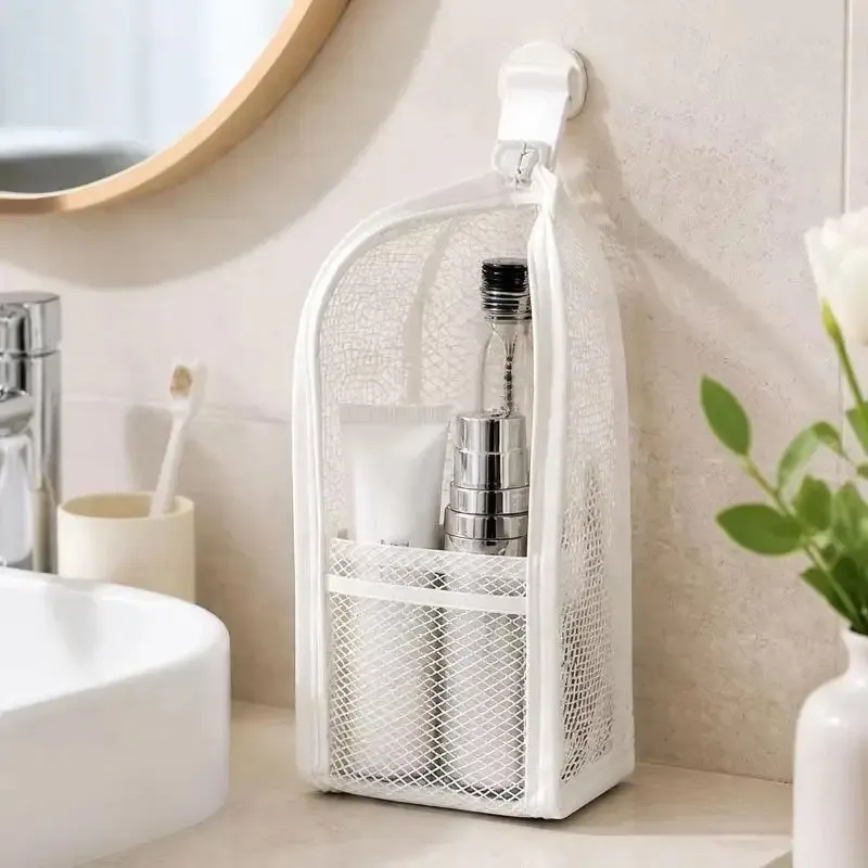 trousse de toilette de voyage en maille respirante avec poches de rangement verticales pour les vacances et les voyages d'affaires