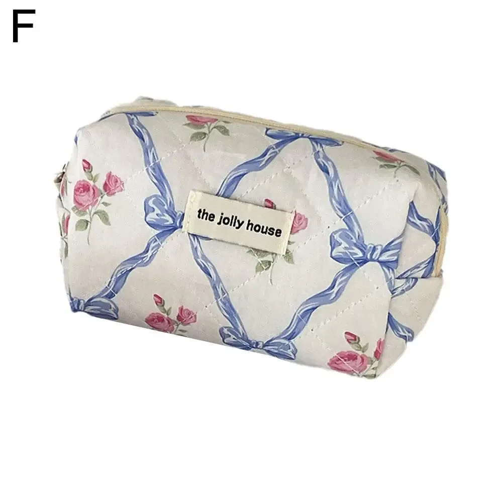 trousse de maquillage matelassurera pour femme, trousse de toilette portable pour filles, sac à main à glissière, mignon, nœud de fleur, évaluation cosmétique, grill féminin