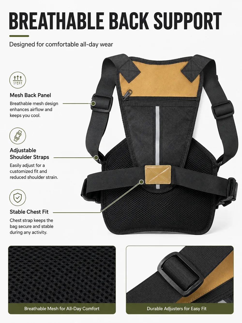 sac de poitrine tactique pour hommes, edc, antivol, imperméable, sac bandoulière, sac de poitrine pour le cyclisme, la course à pied, les activités de plein air, sac bandoulière