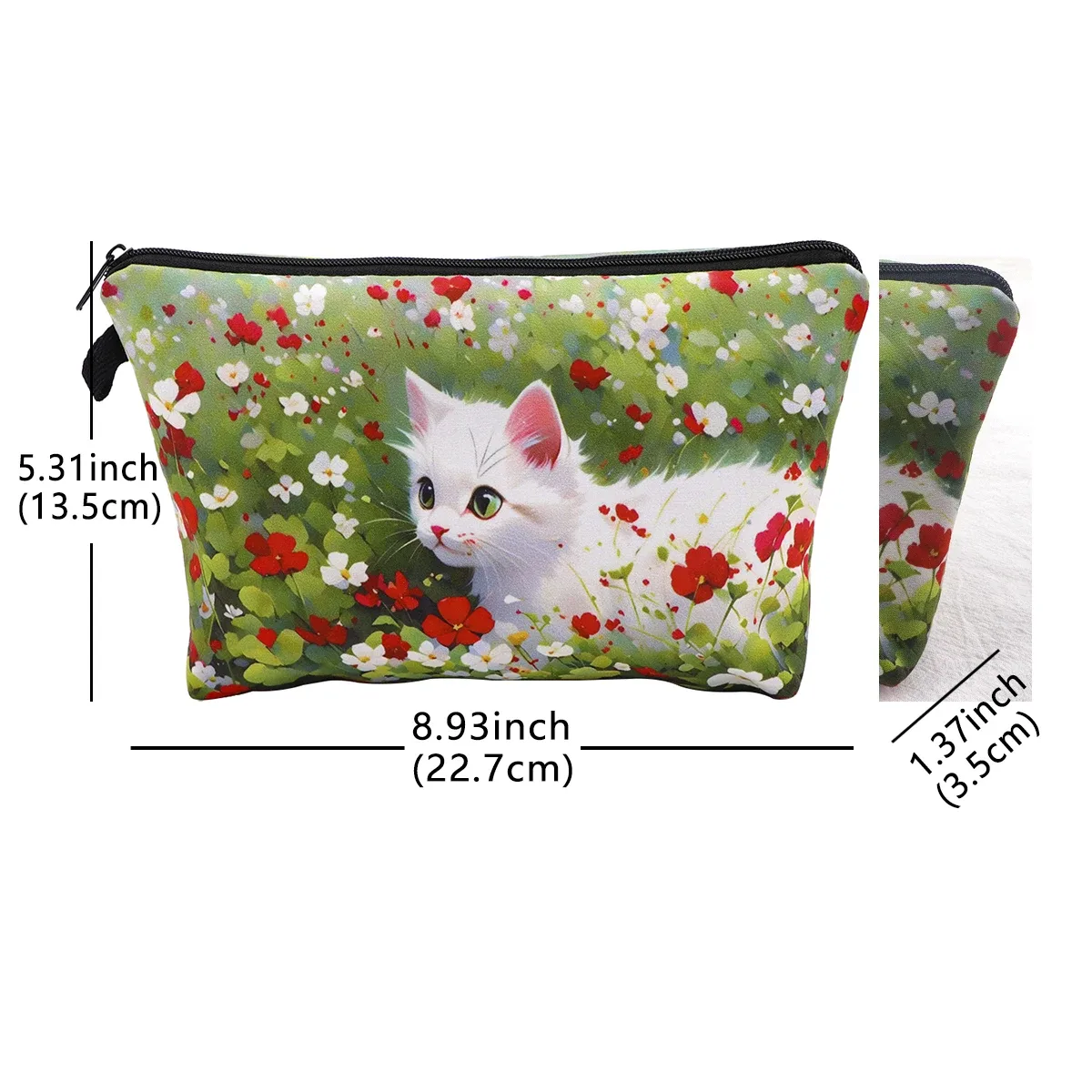 sac de rangement de voyage pour femmes, sac à cosmétiques, trousse de maquillage, trousse de maquillage, trousse de rouge à lèvres à fermeture éclair imprimée, chat mignon