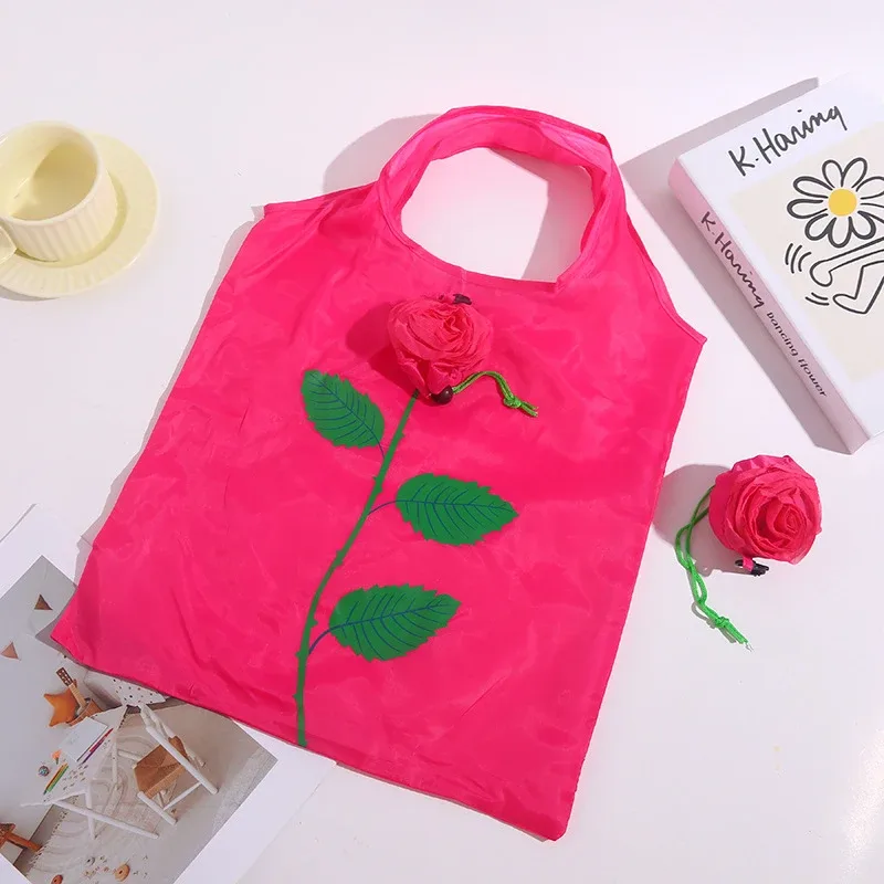 sac de courses pliable portable motif rose, grande capacité, sac fourre-tout léger et durable, sac de voyage, pochette de rangement