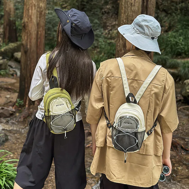 sac à bandoulière rétro tendance, sac de poitrine, personnalité tendance, bloc de couleurs, mini taille, sac à dos pour sports de plein air, randonnée, double épaule
